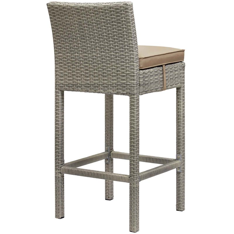 Conduit Bar Stool Outdoor Patio Wicker Rattan Set of 2 - Light Gray Mocha EEI-3604-LGR-MOC