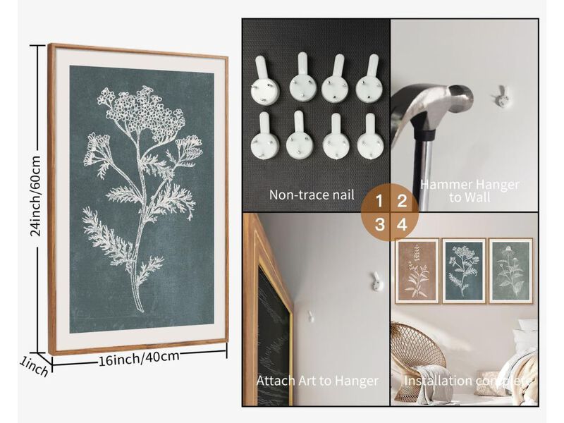 Neutral Botanical Framed Canvas Wall Art Set Boho Floral Decor 16x24 3 Pc image number 2