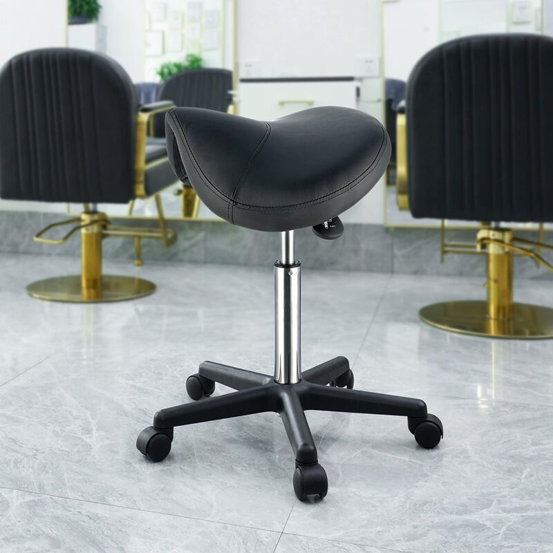 Ergonomic Saddle Stool with Wheels, Swivel PU Leather Seat for Spa, Clinic & Tattoo Studio-Black image number 1
