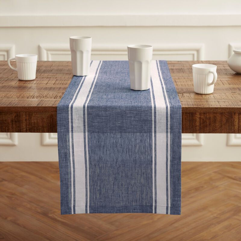 Solino Home Country Stripe 100% Linen Table Runner &ndash; Handcrafted, Machine Washable, Perfect for Holiday and Everyday Dining