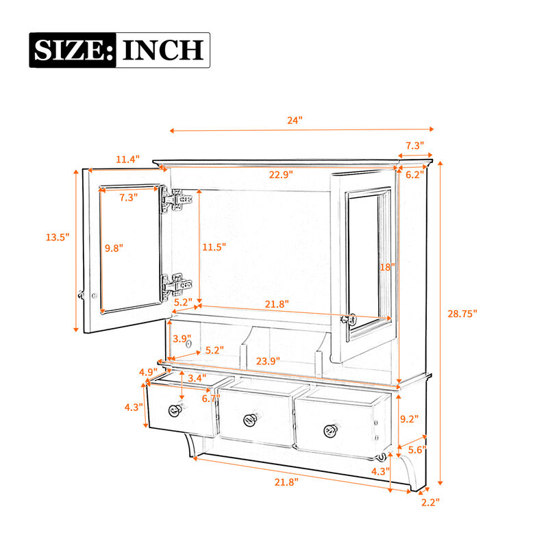 ELEMENT ACE 4-in-1 Wall Mounted Bathroom Mirror Cabinet 24 Inch Medicine Cabinet with Drawers Organizer Hooks High-Definition Mirrors with Storage for Bathroom Vanity image number 2