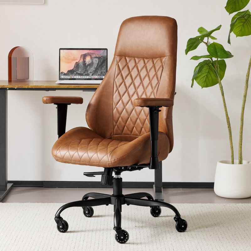 High Back Ergonomic Leather Office Chair with Lumbar Support, Adjustable Armrests, Silent Casters &ndash; Home Executive Desk Chair image number 1