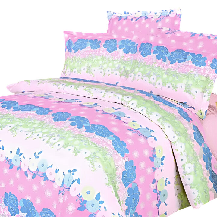 4 Piece King Duvet Cover Set in Pink Kaleidoscope Cotton Design