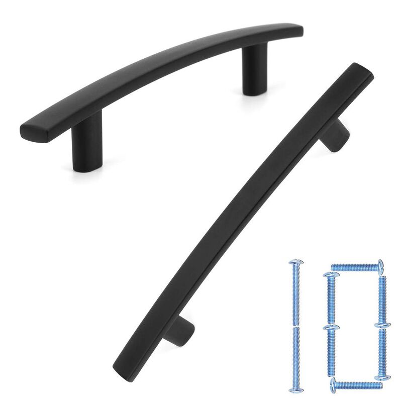 KOOFIZO Curved Bar Cabinet Pull - Black Furniture Arch Handle, 3.8 Inch/96mm Screw Spacing, 10-Pack for Kitchen Cupboard Door, B