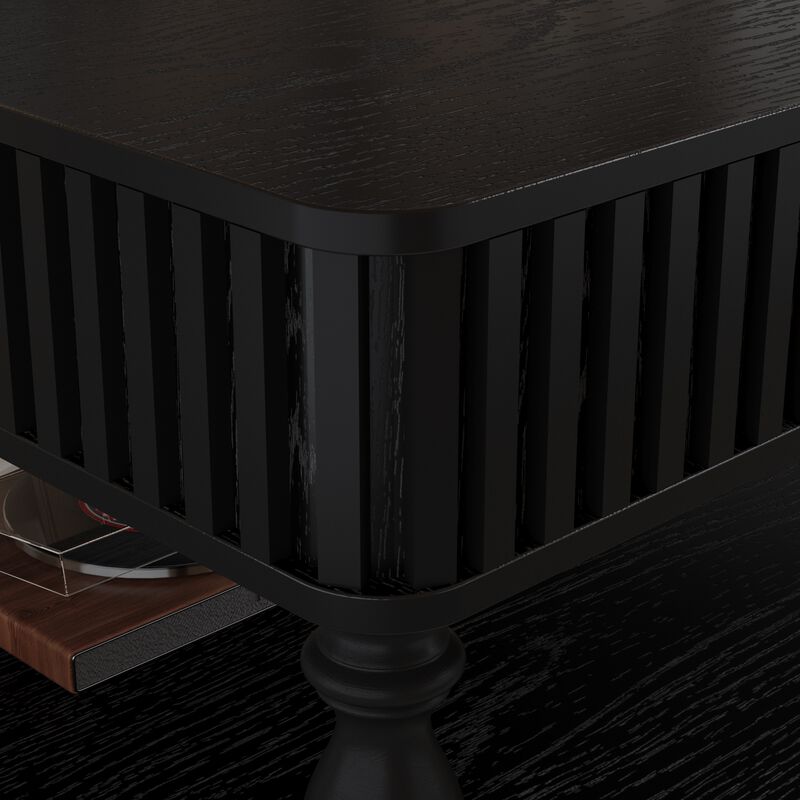 31.5 Inch Modern Square Lift-Top Coffee Table with Hidden Storage Tray, Fluted Wood Design, Wooden Living Room Center Table image number 7