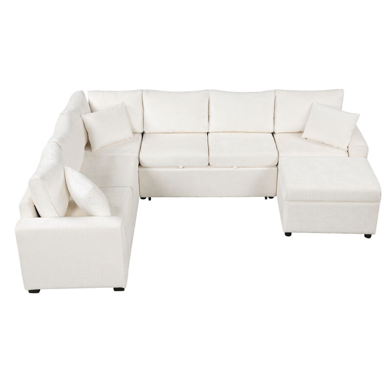Merax Chenille Sectional Sofa Sleeper with Ottoman