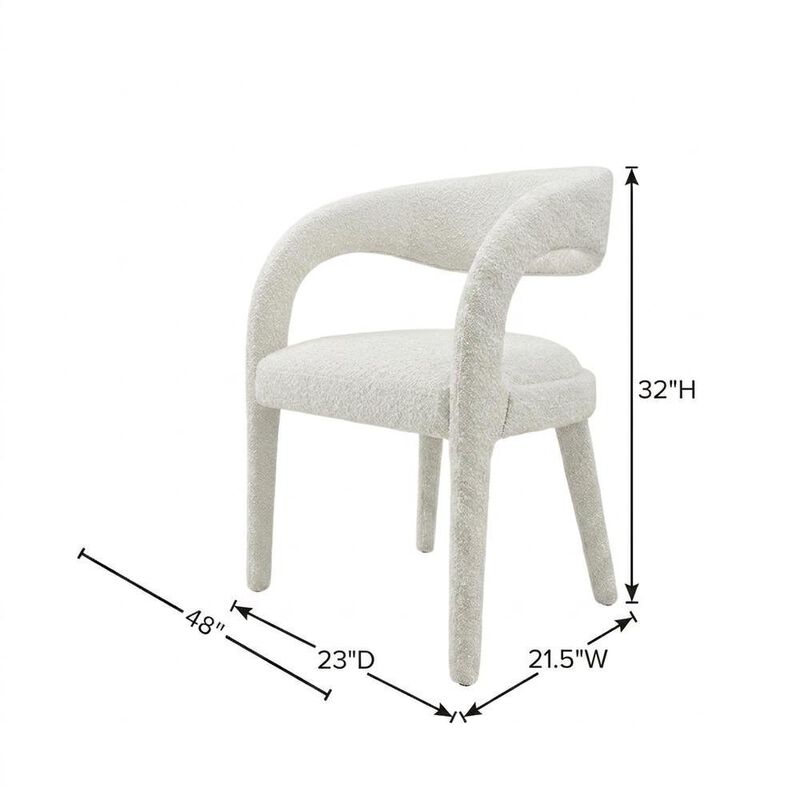 Boucle Upholstered Dining Chairs with Arms for Dining Room, Ivory, Set of 2 image number 2