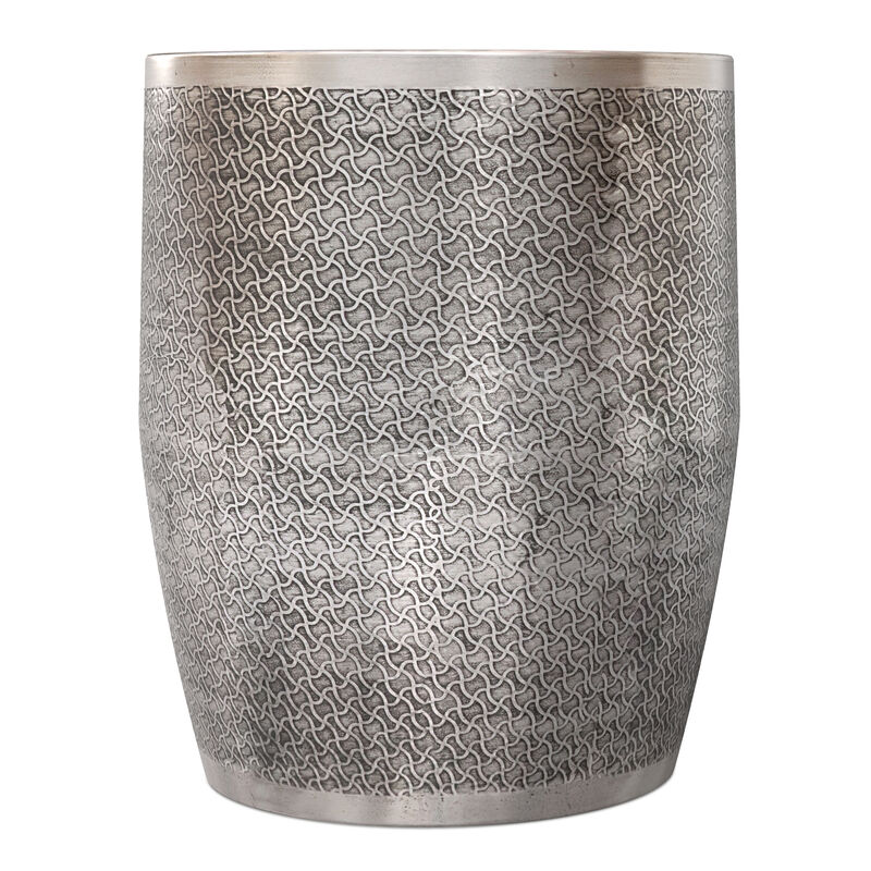 Johnsen 18 inch Wide Boho Web Pattern Metal Accent Table in Antique Silver Iron image number 1
