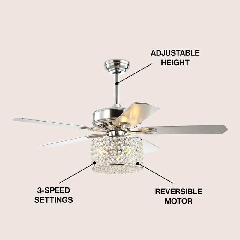 Brandy 3-Light Crystal Prism Drum LED Ceiling Fan With Remote