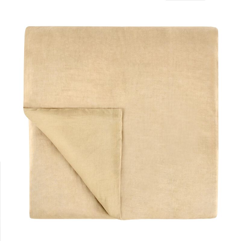 Paula Queen Size Duvet, Soft Ochre Amber Stone Washed Hemp, Cotton - Benzara
