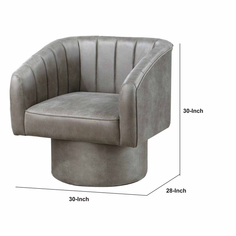 Kate 30 Inch Accent Chair, 360 Swivel Seat, Vegan Faux Leather, Light Gray-Benzara