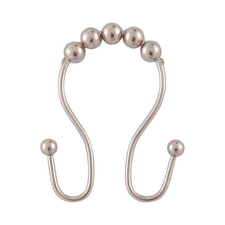 Utopia Alley Rust-Proof Stainless Steel Double Shower Curtain Hooks with Smooth Rolling Balls, Double Shower Hooks Hanger for Bathroom, Kitchen, Utensils, Curtains, Clothing, Towels etc - Set of 12