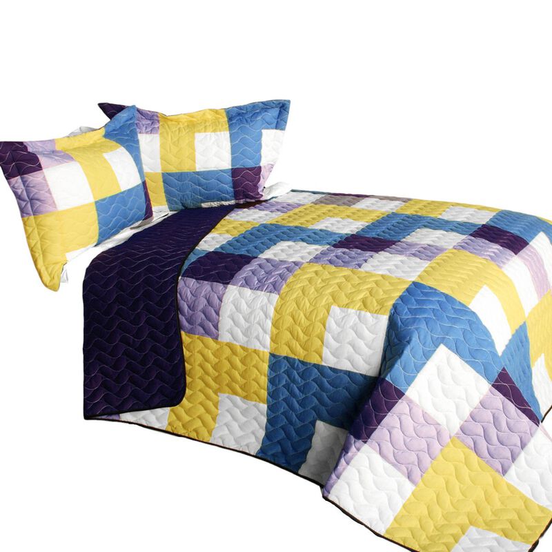 Vermicelli Quilted Patchwork Bedding Set Queen Size Purple Feelings Design image number 1