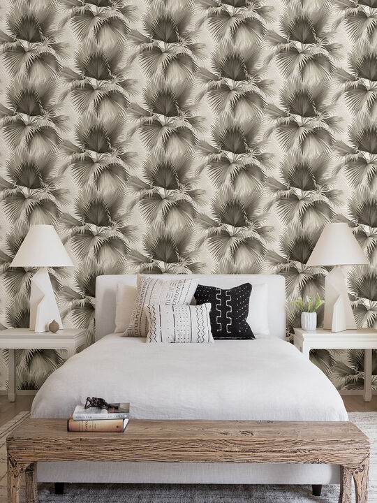 Summer Palm Charcoal Tropical Wallpaper