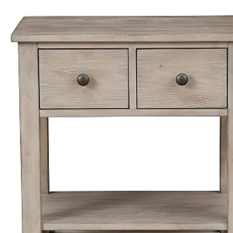 Transitional Nightstand with Two Drawers and Bottom Shelf, Gray-Benzara
