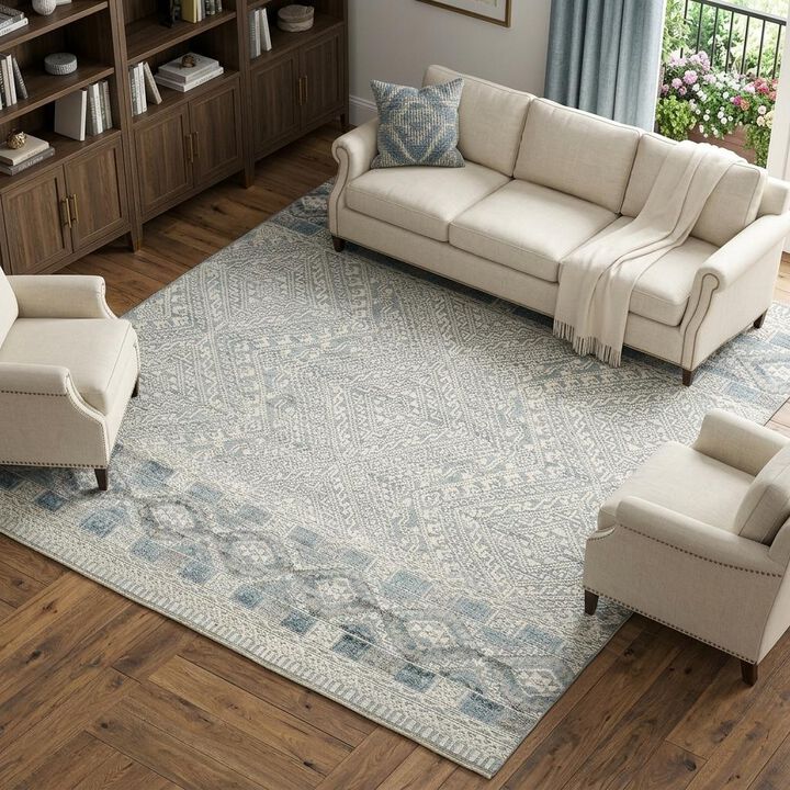 HomeRoots Geometric Hand Knotted Area Rug