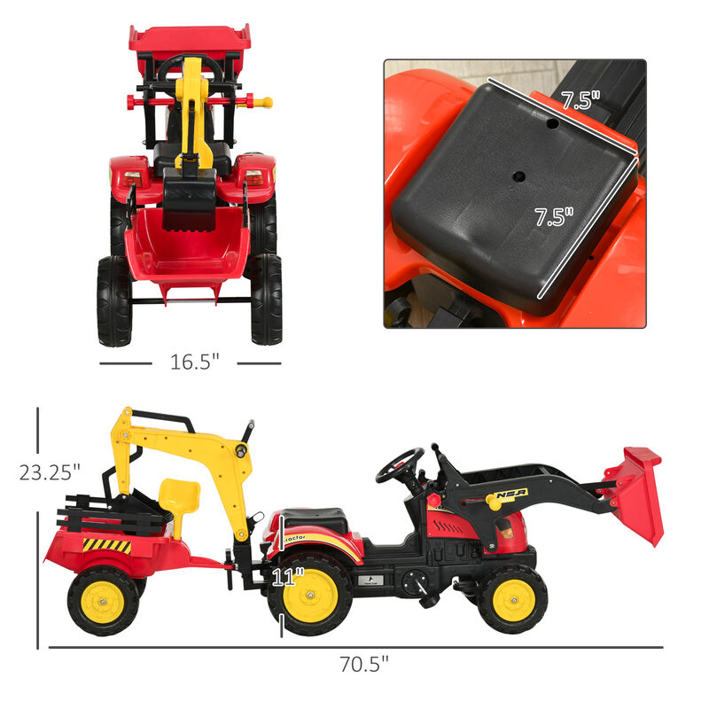 BreeBe 3 in1 Kids Ride On Bulldozer Excavator Toy with 6 Wheels Controllable Cargo Trailer Easy Pedal Controls image number 2