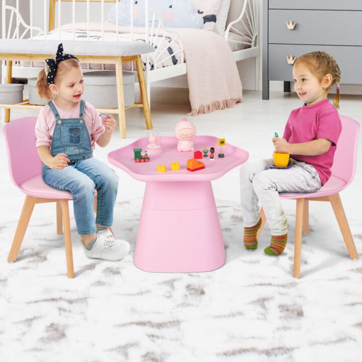 Hivvago Wooden Kids Activity Table and Chairs Set with Padded Seat-Pink