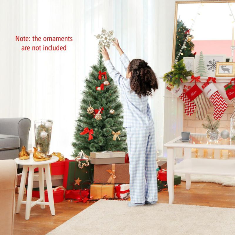 Hivvago 4 Feet Pre-Lit Potted Christmas Tree Pine Needles image number 3