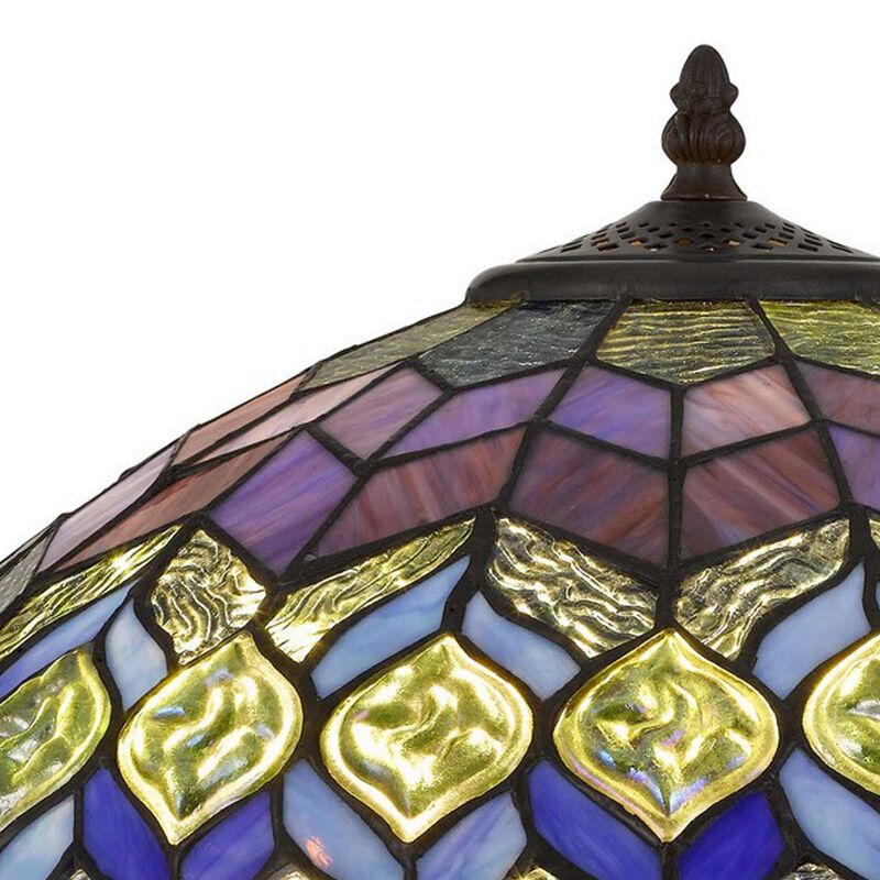120 Watt Tiffany Table Lamp with Engraved Base, Multicolor - Benzara