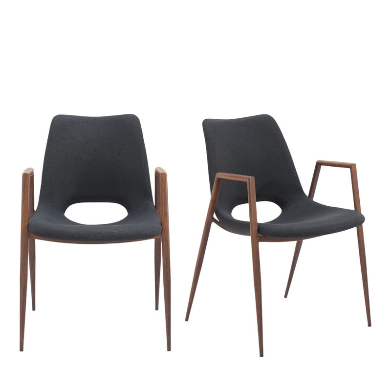 Set of Two Upholstered Faux Leather Dining Chairs with Armrests & Open Back