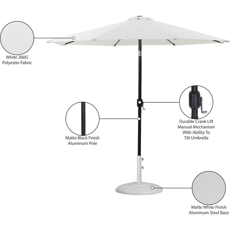 Meridian Furniture Fiji White Fabric / Matte White Aluminum Patio Umbrella with Base Sets