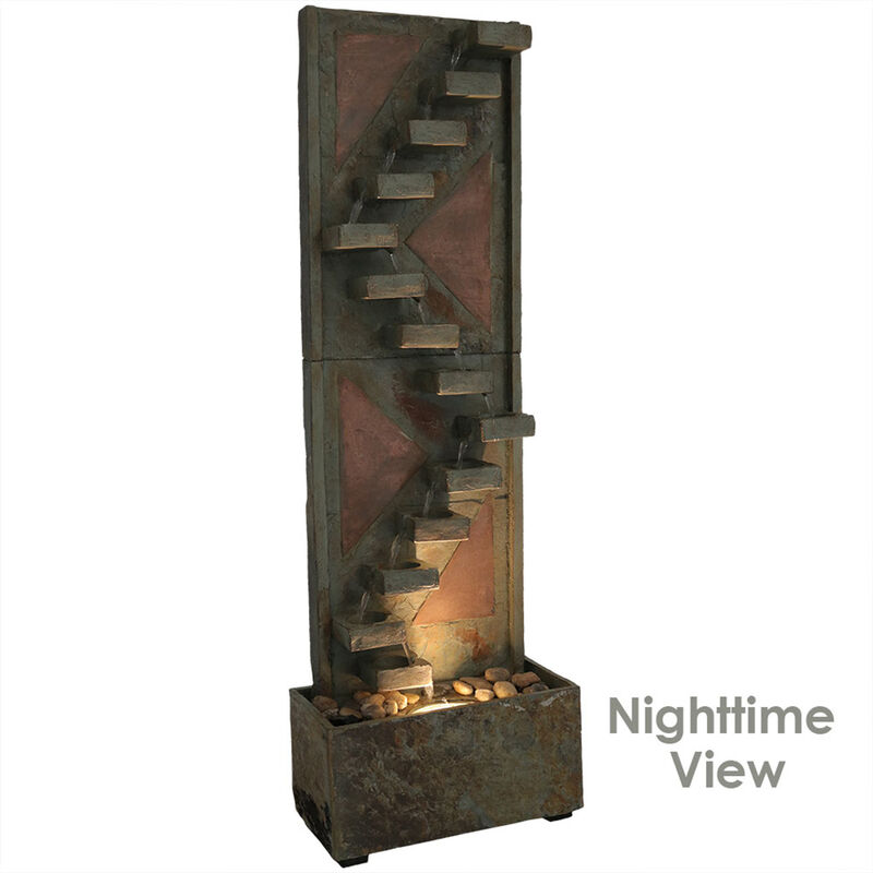 Sunnydaze Copper/Slate Staircase Water Fountain with LED Lights - 48 in image number 6