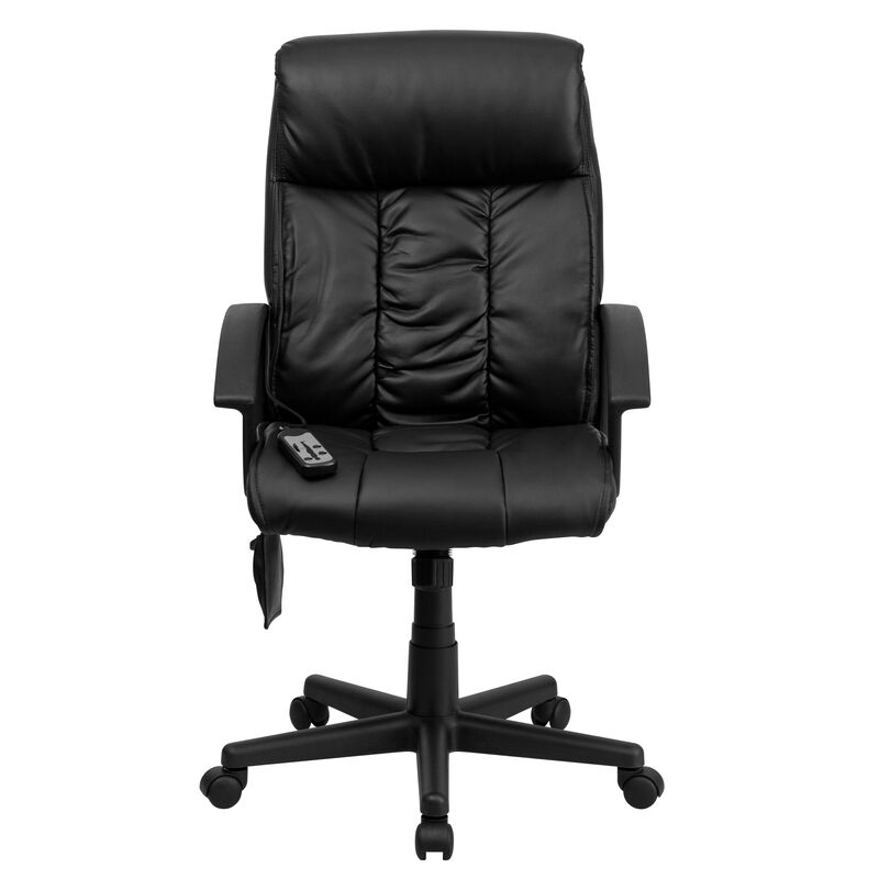 Sumter High Back Ergonomic Massaging LeatherSoft Executive Swivel Office Chair with Side Remote Pocket and Arms image number 7