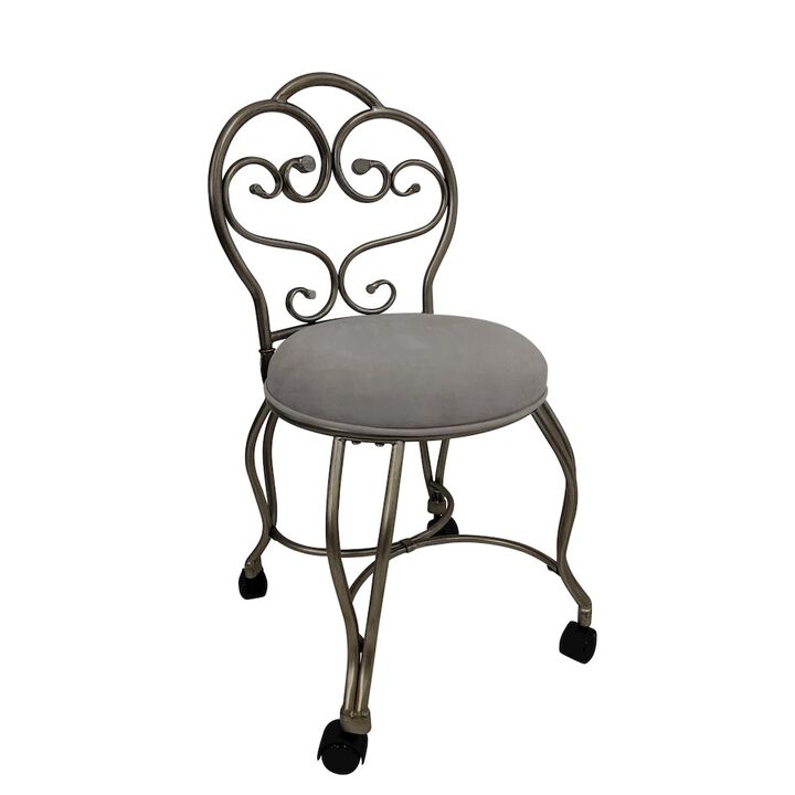 Carolina Chair & Table Victorian Vanity Stool with Back - Silver
