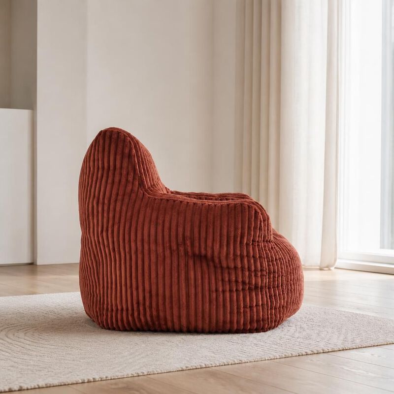 GOODSILO Soft Fluffy Corduroy Fabric Pre-Filled Memory Sponge Bean Bag Chair Comfortable Seating for Living Room Bedroom Indoor Relaxation image number 2