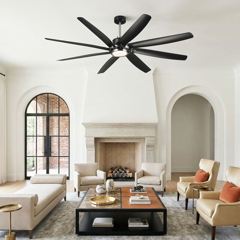 72" Modern Farmhouse Black Reversible Dimmable 8 Blades Ceiling Fan with Light and Remote image number 2
