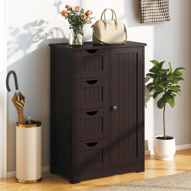 Standing Indoor Wooden Cabinet with 4 Drawers and Door Cabinet image number 1