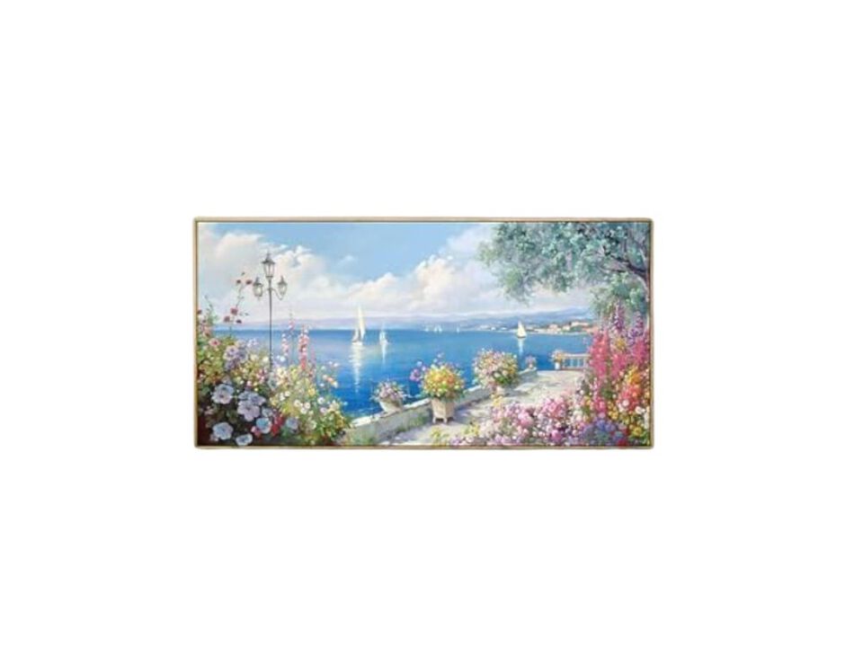 Large Coastal Wall Art Ocean Seascape Canvas Yellow Green Flowers Landscape Room