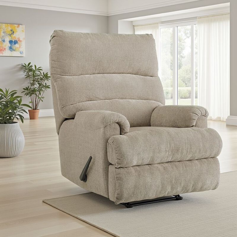 Mansi Manual Rocker Recliner Chair, Dusk Gray Tweed Weave Polyester - Benzara
