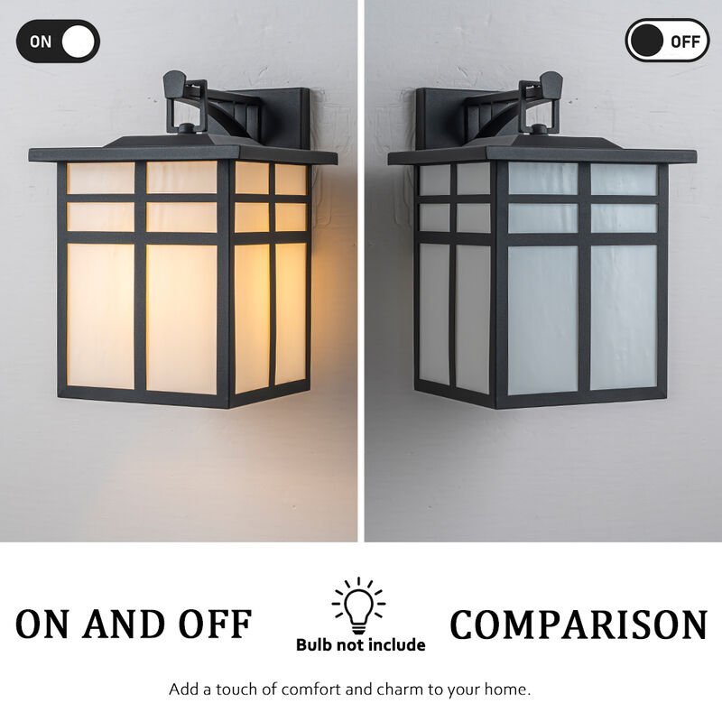 1-Light H13 in. Modern Farmhouse Black Outdoor Wall Lantern with Frosted Glass Exterior Wall Sconce for Porch Entryway Garage image number 4