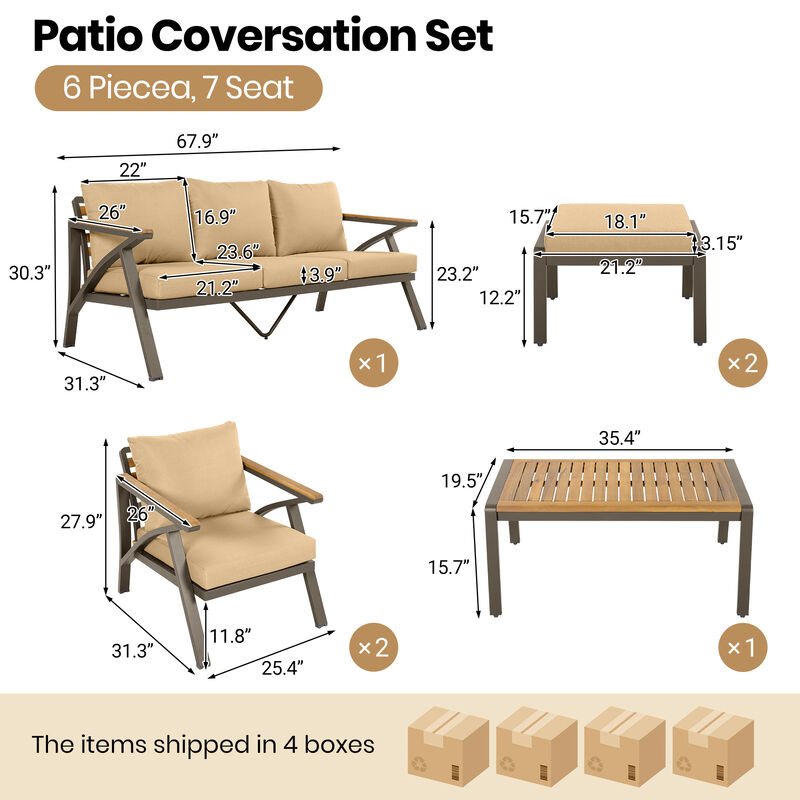 Merax 6-Piece Patio Conversation Set with Acacia Wood, Steel Frame & Removable Cushions image number 7
