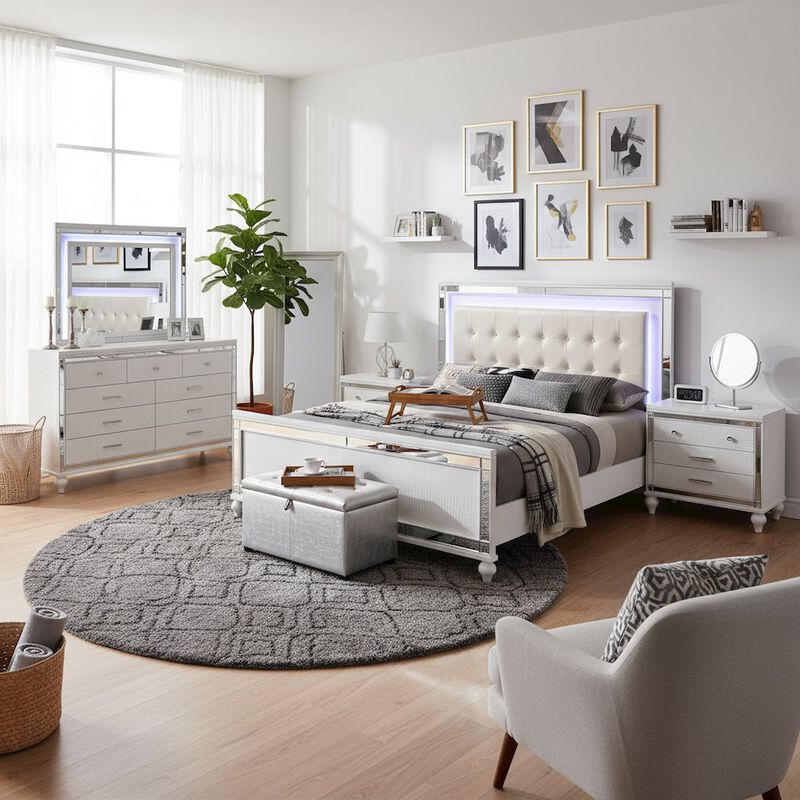 Modern White Bedroom Furniture Set Queen Size 4 Piece with Bed and Storage image number 2
