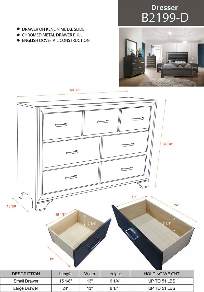 Oceana Wood Dresser with 7 Drawers and Mirror image number 6