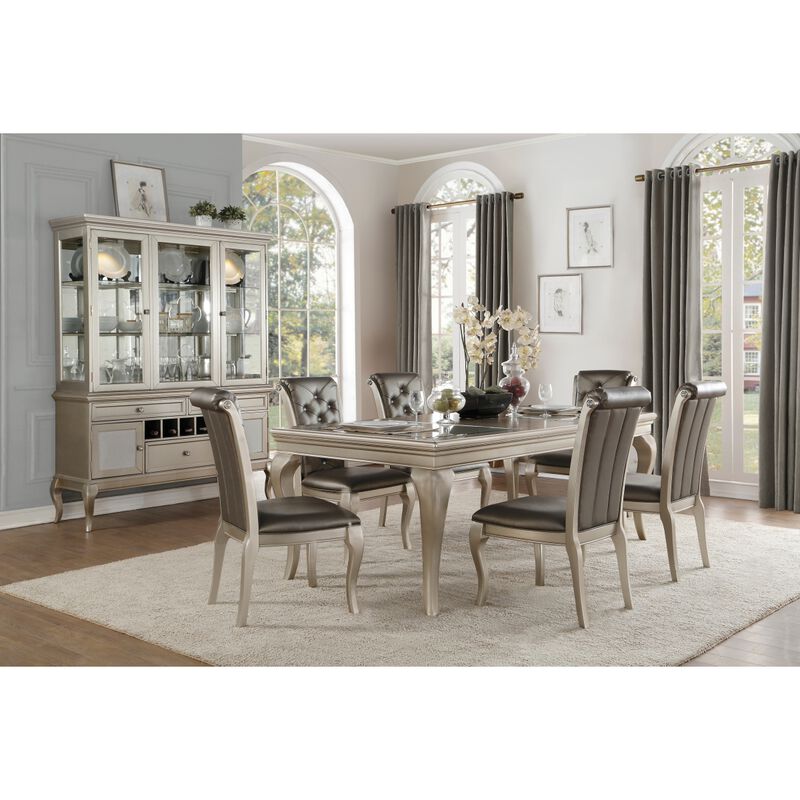 Modern Glamourous 1pc Dining Table with Separate Extension Leaf Cabriole Legs Insert Glass Panels Traditional Furniture