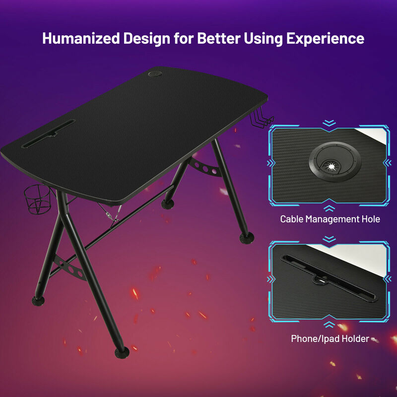 Costway Y-shaped Gaming Desk Home Office Computer Table w/ Phone Slot & Cup Holder