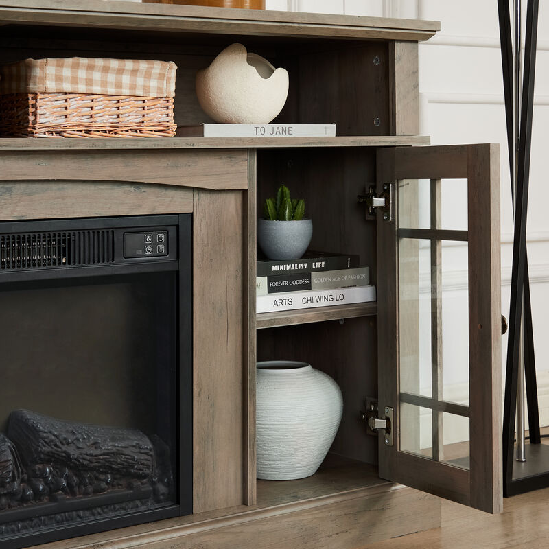 Mondawe Farmhouse Rattan TV Stand Console With Fireplace, Suitable For Storage Of TV Under 70 Inches image number 5