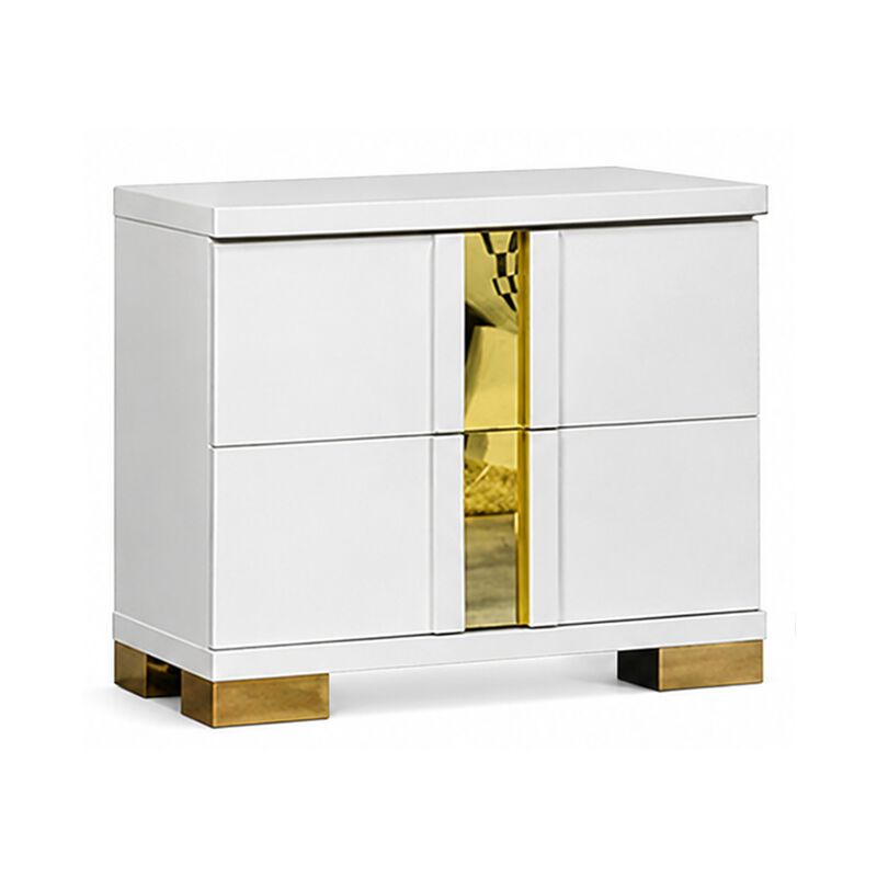 Yoki 4pc Queen Bedroom Set w Underbed LED, White Wood and Gold Accents image number 2
