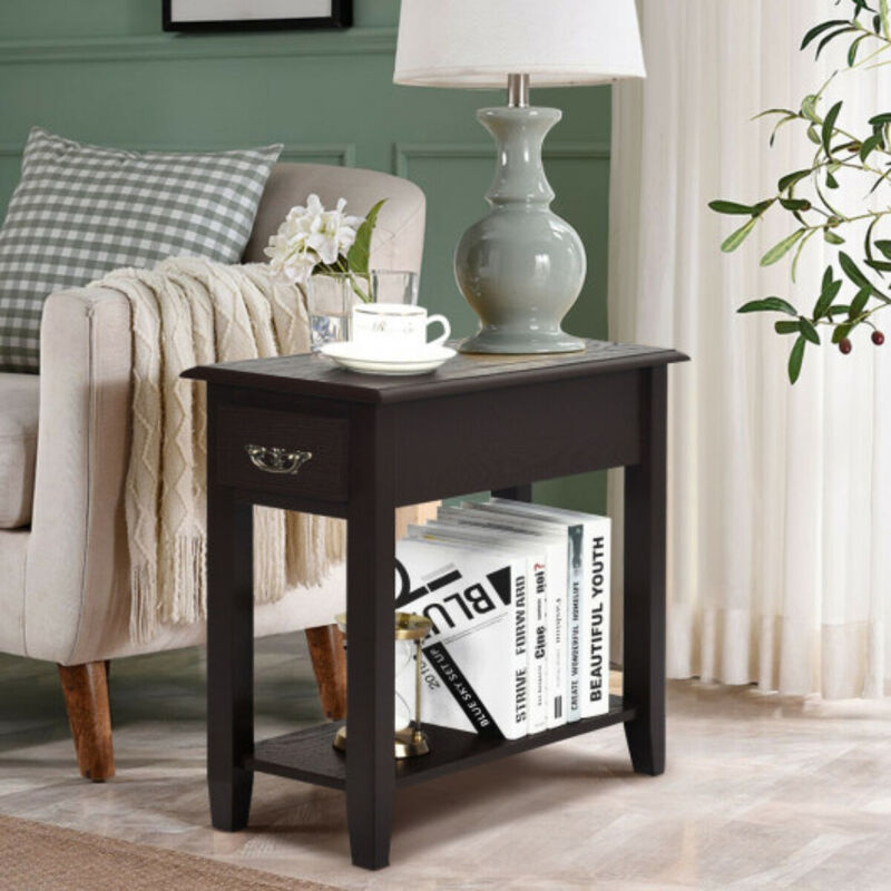2 Pieces 2 Tier Sofa Side End Table with Drawer and Open Shelf image number 1