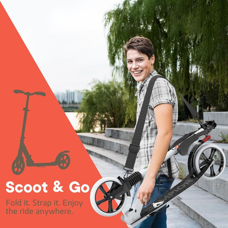 Kick Scooter for Ages 6+, for Kids, Teens, and Adults, Max Load 240 LBS, Foldable, 8-inch Big Wheels for Kids and Adults, with Kickstand, 3 Adjustable Levels, Child Safety Approved