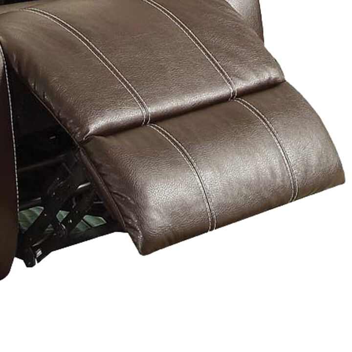 Leather Upholstered Metal Rocker Reclining Chair, Brown - Benzara