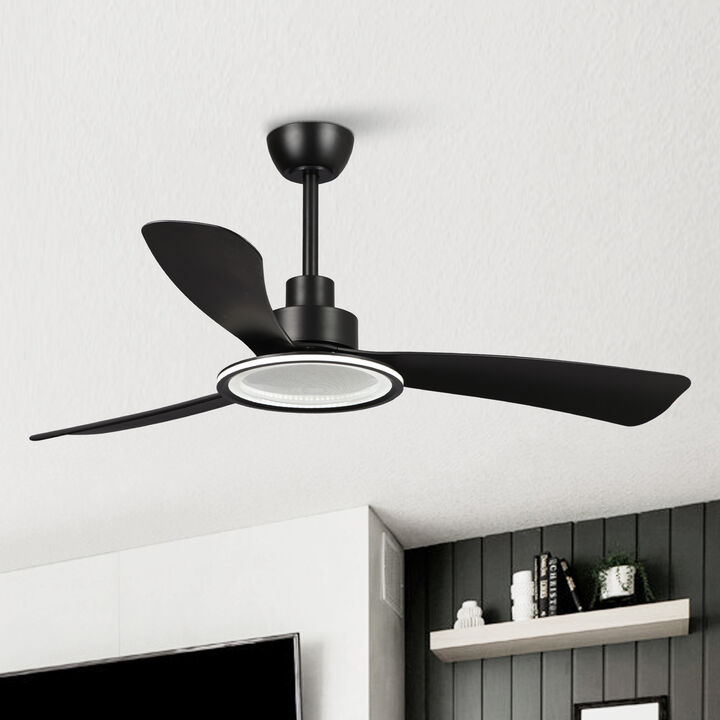52 in. Matte Black Integrated LED Dimmable Ceiling Fan with Light and Remote