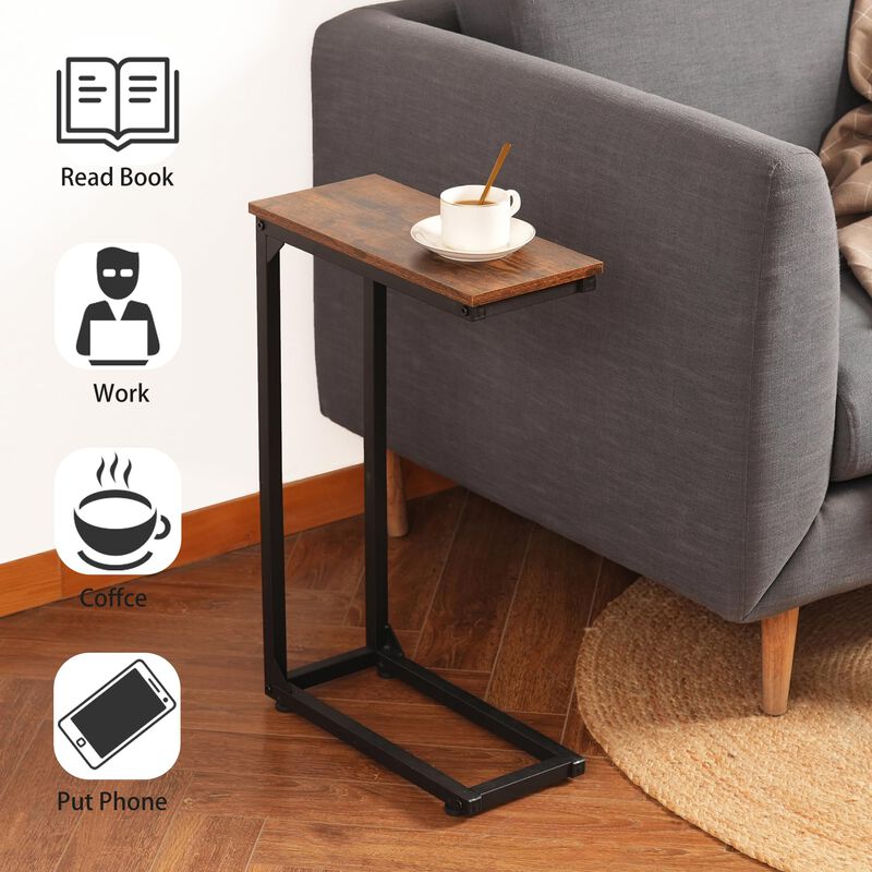 DALEMHOME C Shaped End Table Set of 3, Couch Side Table for Small Spaces, Slide Under Sofa TV Tray Snack Arm Table for Living Ro