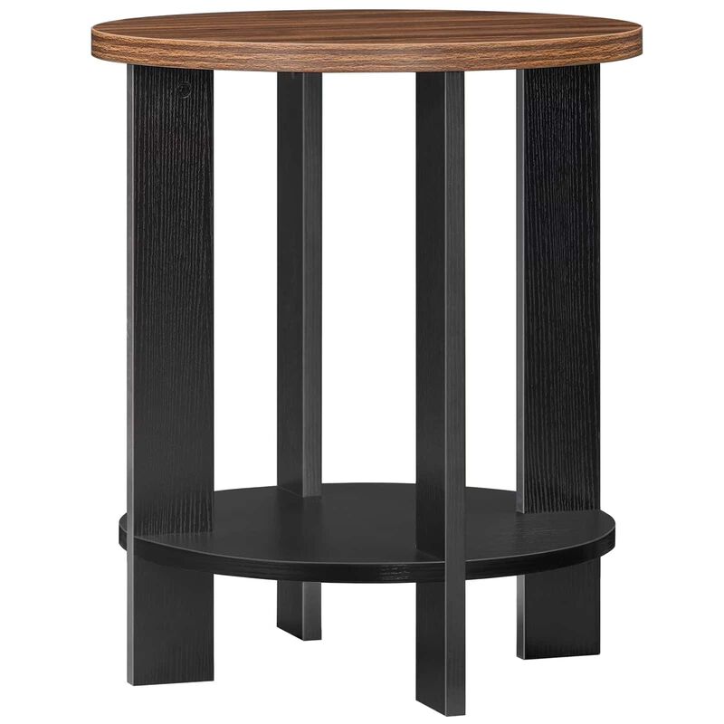 Farmhouse End Table with Two-Tier Storage Shelf and Round Design-Brown image number 0