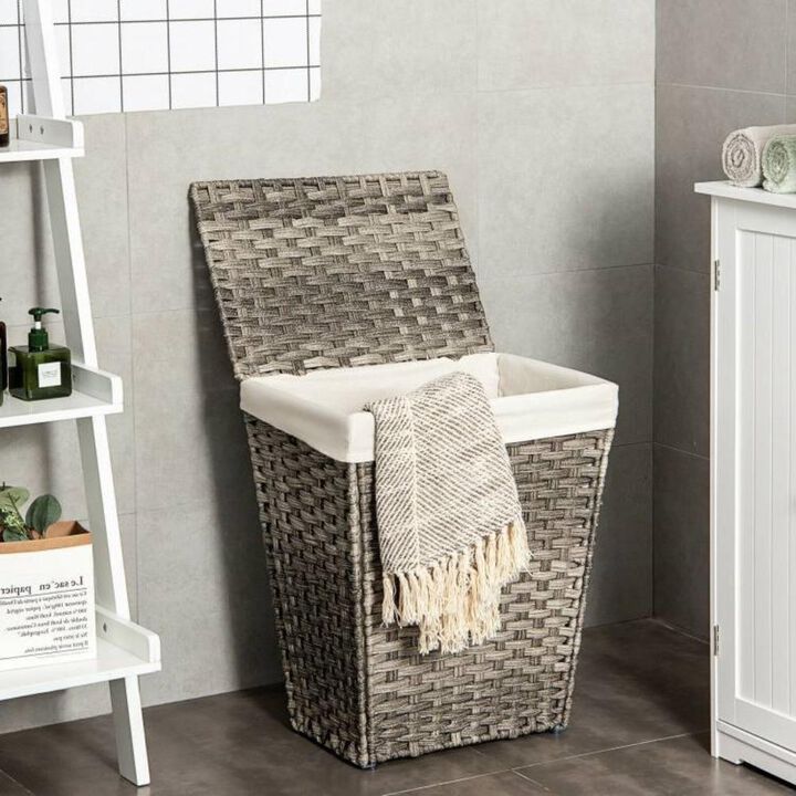 Foldable Handwoven PE Wicker Rattan Laundry Basket Clothes Hamper with Liner