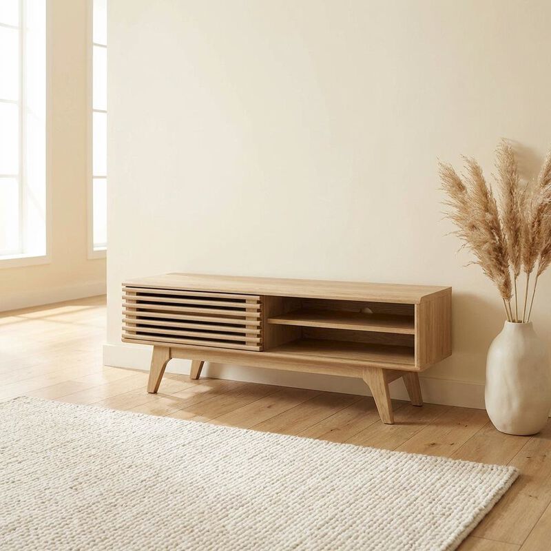 Wooden Brown TV Stand with 48-Inch Width and Sleek Design image number 4